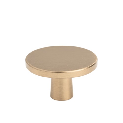 Kitchen Handles - Round Flat Knob, 42mm, Brushed Brass