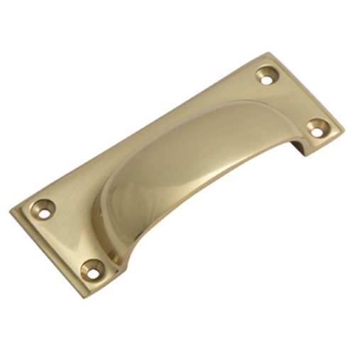 Kitchen Handles - Square Cup Handle, 94mm, Polished Brass